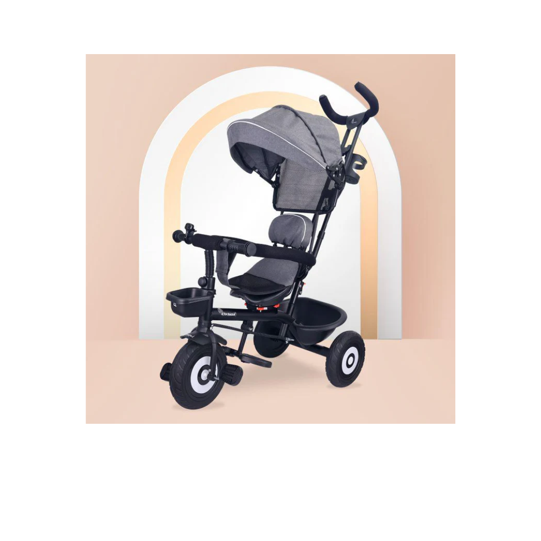 R For Rabbit Tiny Toes T40 Plus Tricycle - Rubber Wheels, 360 Rotatable Seat, Adjustable Canopy, Parental Control Grey Black