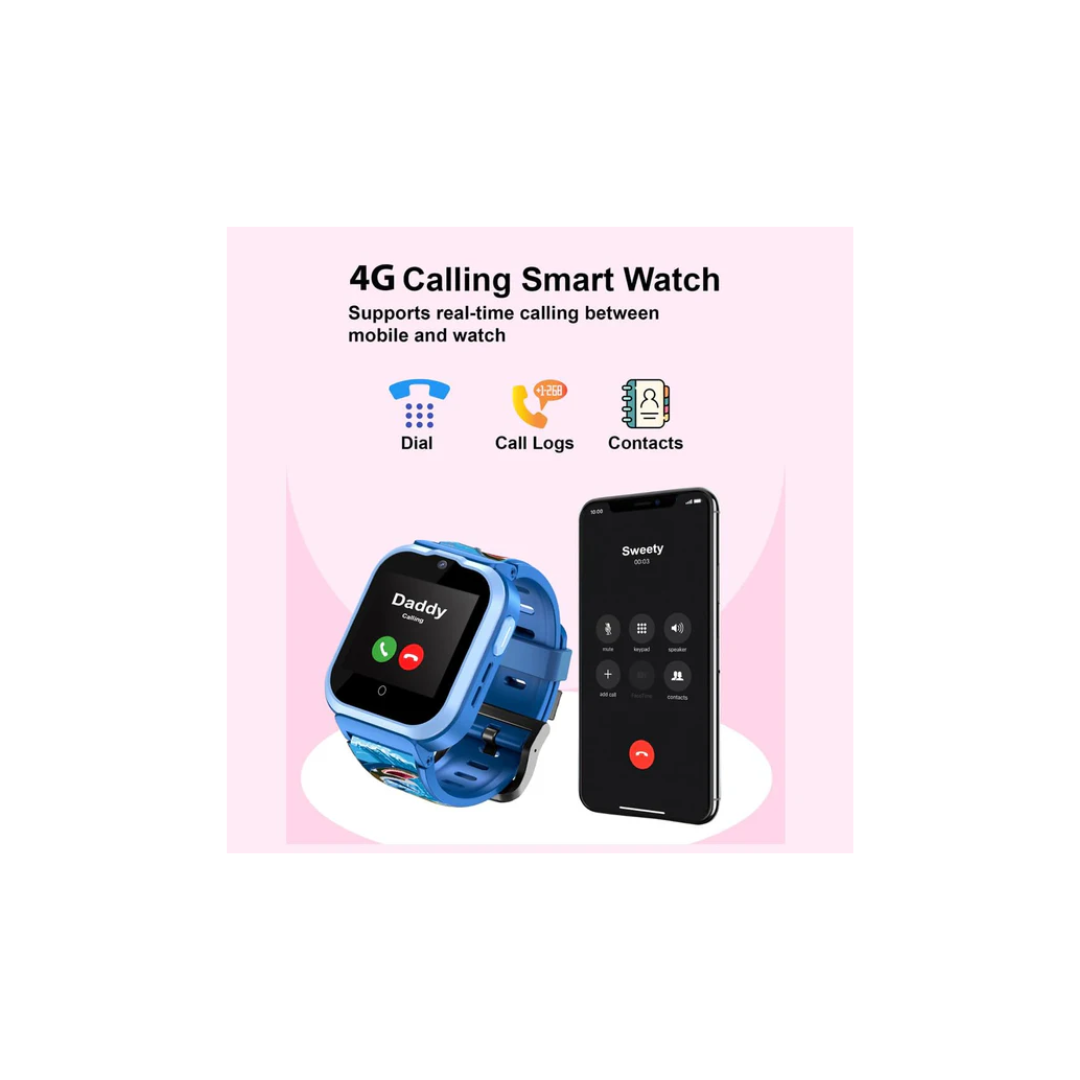 Spiky Cyclops 4g Video & Voice Calling Dewatering Waterproof Kids Smartwatch - Blue Printed