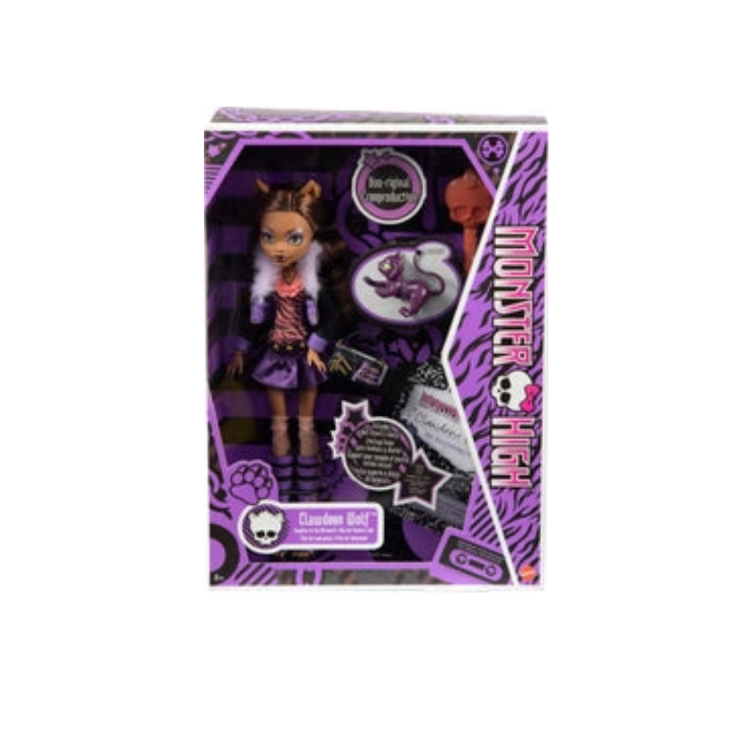 Mattel Monster High 10.5 inch Clawdeen Wolf Reproduction Doll Wearing Original Fashion & Shoes, with Pet, Doll Stand & Accessories Gift
