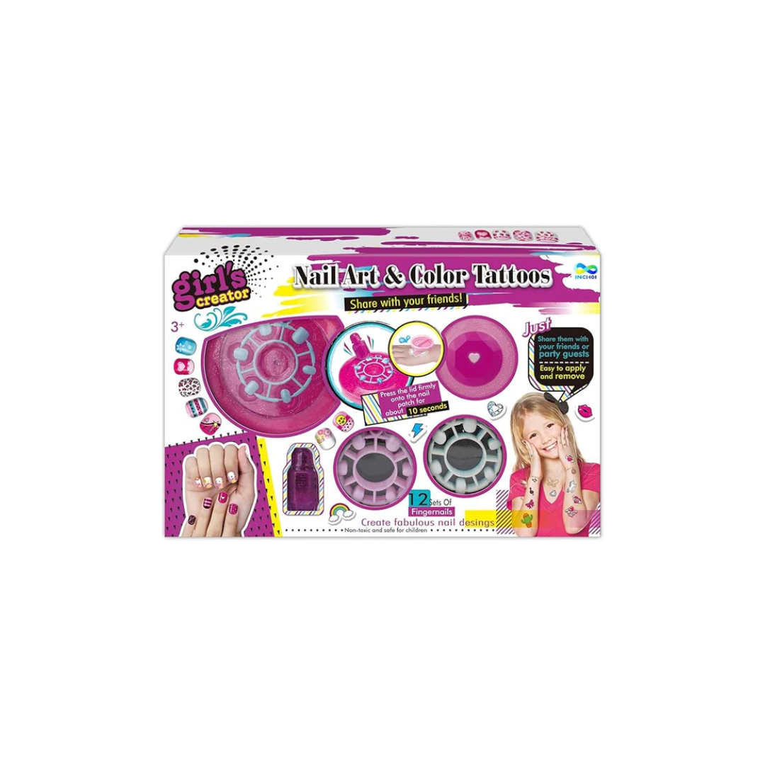 Girls Creator Nail Art & Color Tatto Set, Emoji Pedicure and Manicure Kit