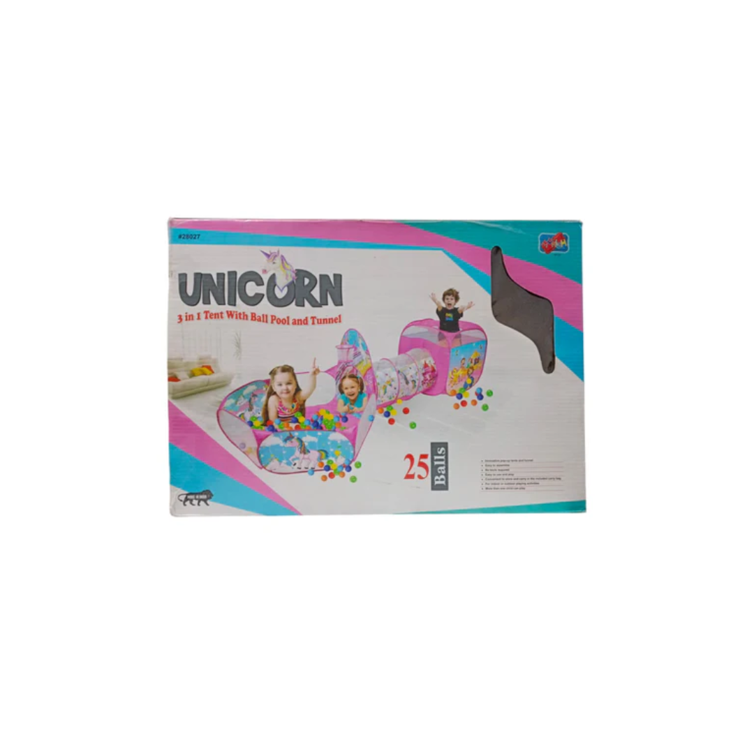 Munish Unicorn Theme Portable Kids 3 In1 Tunnel Playhouse Ball Pool Ball Pit With 25 Balls-Unicorn Tent For Kids|Foldable Tunnel Ball Pool