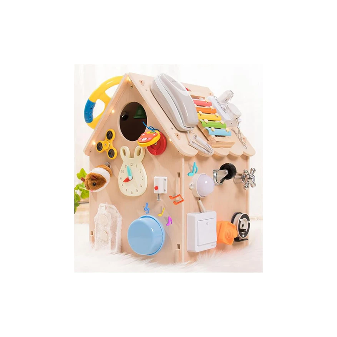 Rainbow Toys Montessori Busy House Teaching Aids, Wooden Sensory Toy for Children, Early Learning Toys for Children