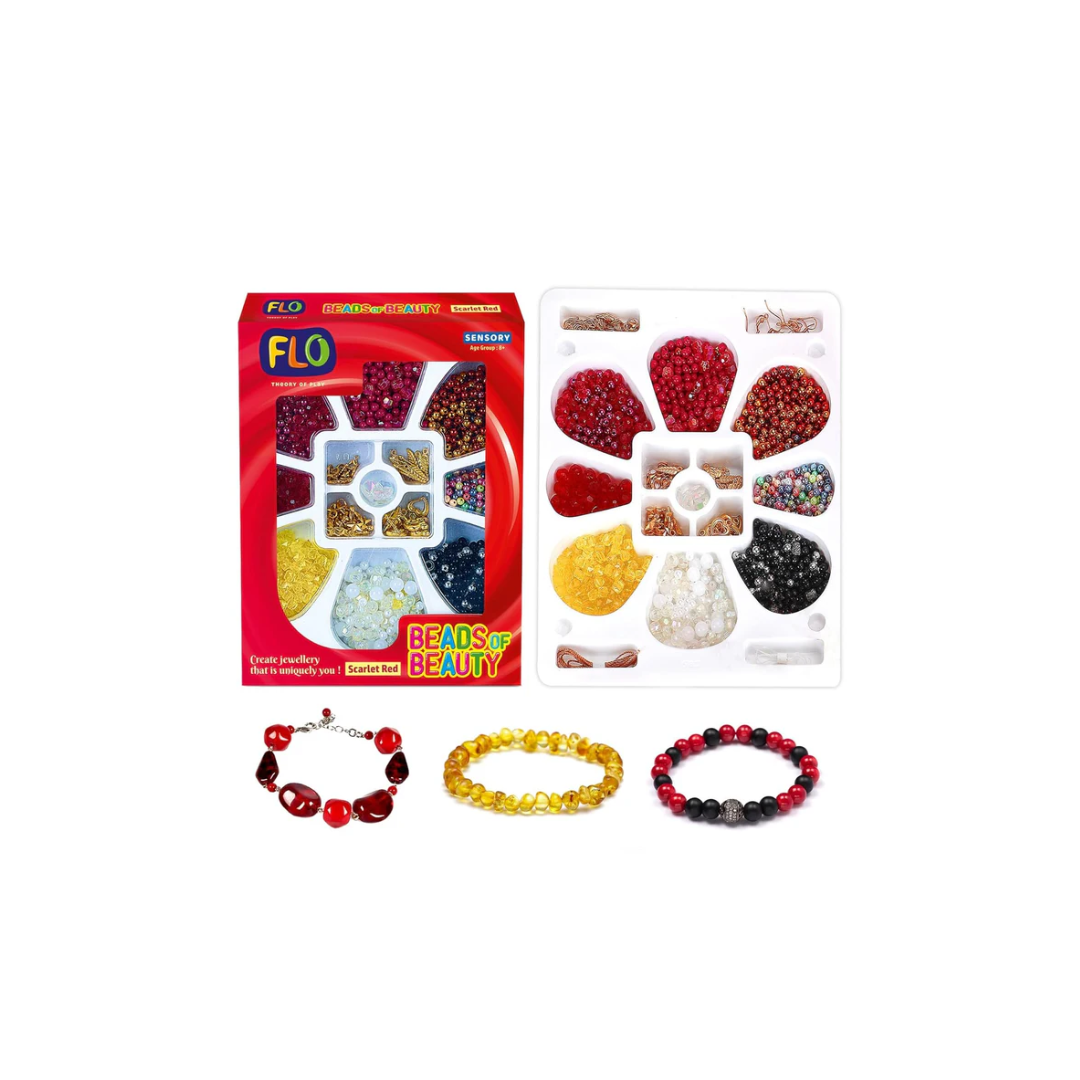 FLO Toys Beads Of Beauty: Scarlet Red Diy Fashion Kit For Kids Ages 8+