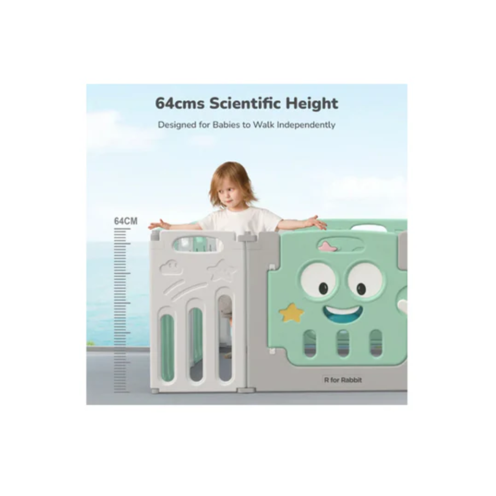 R For Rabbit Joyland Playard For Kids 14-Panel Playard Sturdy and Stable Structure Green White