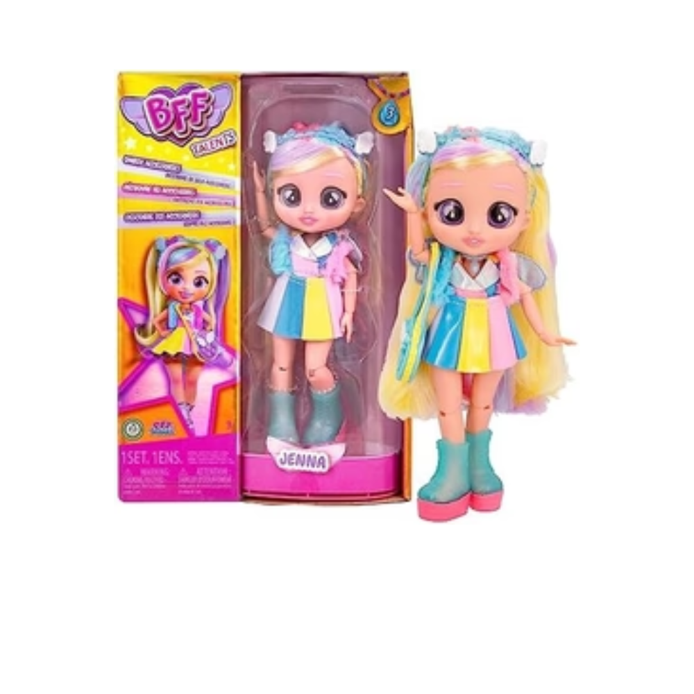 Cry Babies Jenna Doll with Long Hair, Fabric Clothes and 9 Accessories