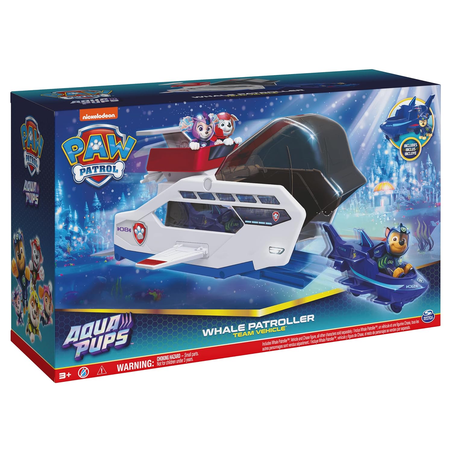Winmagic Paw Patrol Aqua Pups Whale Patroller Team Vehicle With Chase Action Figure, Toy
