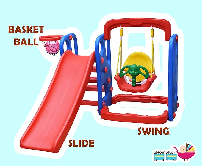 Playgro Senior Slide and Swing Combo with 4 Inches Baby Soft Toy Ball -162 x 162 x 110 cm (Multicolour)