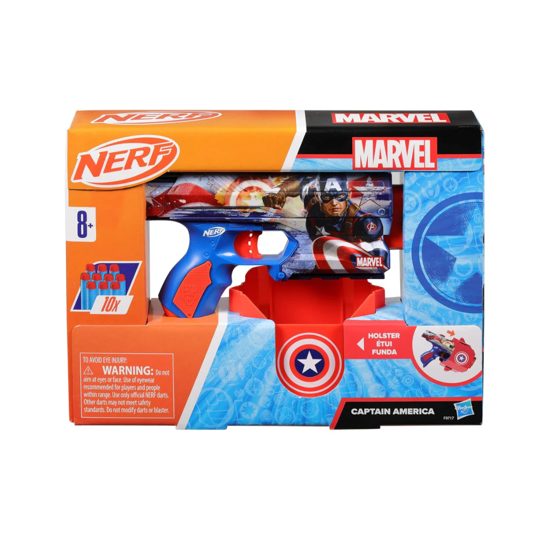 Hasbro Nerf Marvel Captain America Dart Blaster, 10 Nerf Elite Darts