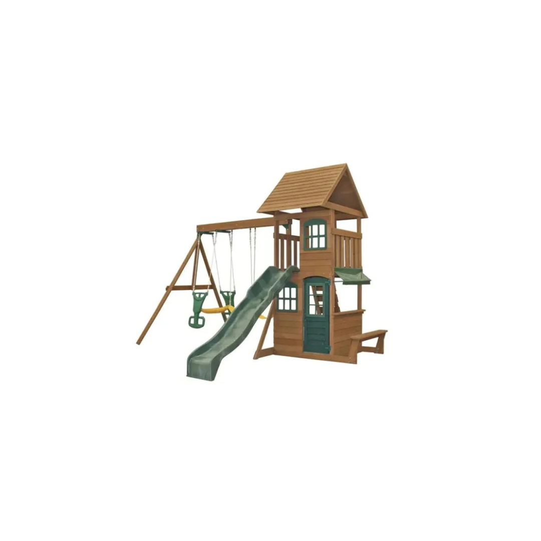KidKraft Windale Wooden Fort Swing and Slide Set