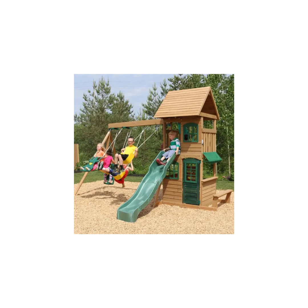 KidKraft Windale Wooden Fort Swing and Slide Set