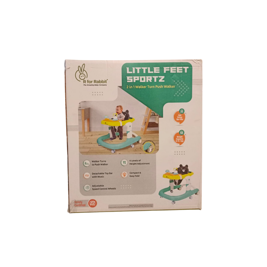 R for Rabbit Little Feet Sportz, 2-in-1 Walker Turn Push Walker Orange Blue