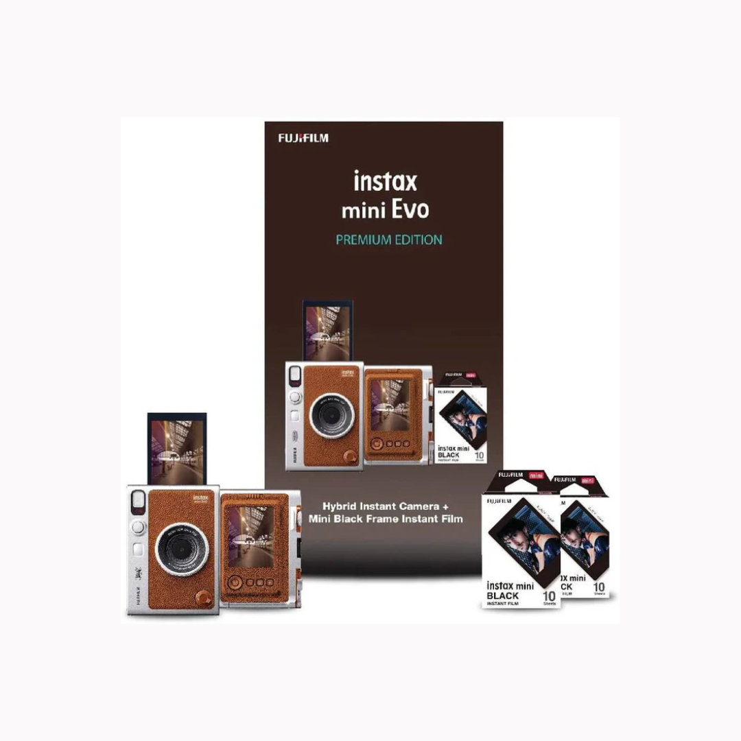 FUJIFILM Instax Mini Evo Hybrid Premium Edition Instant Camera (Brown, Grey)