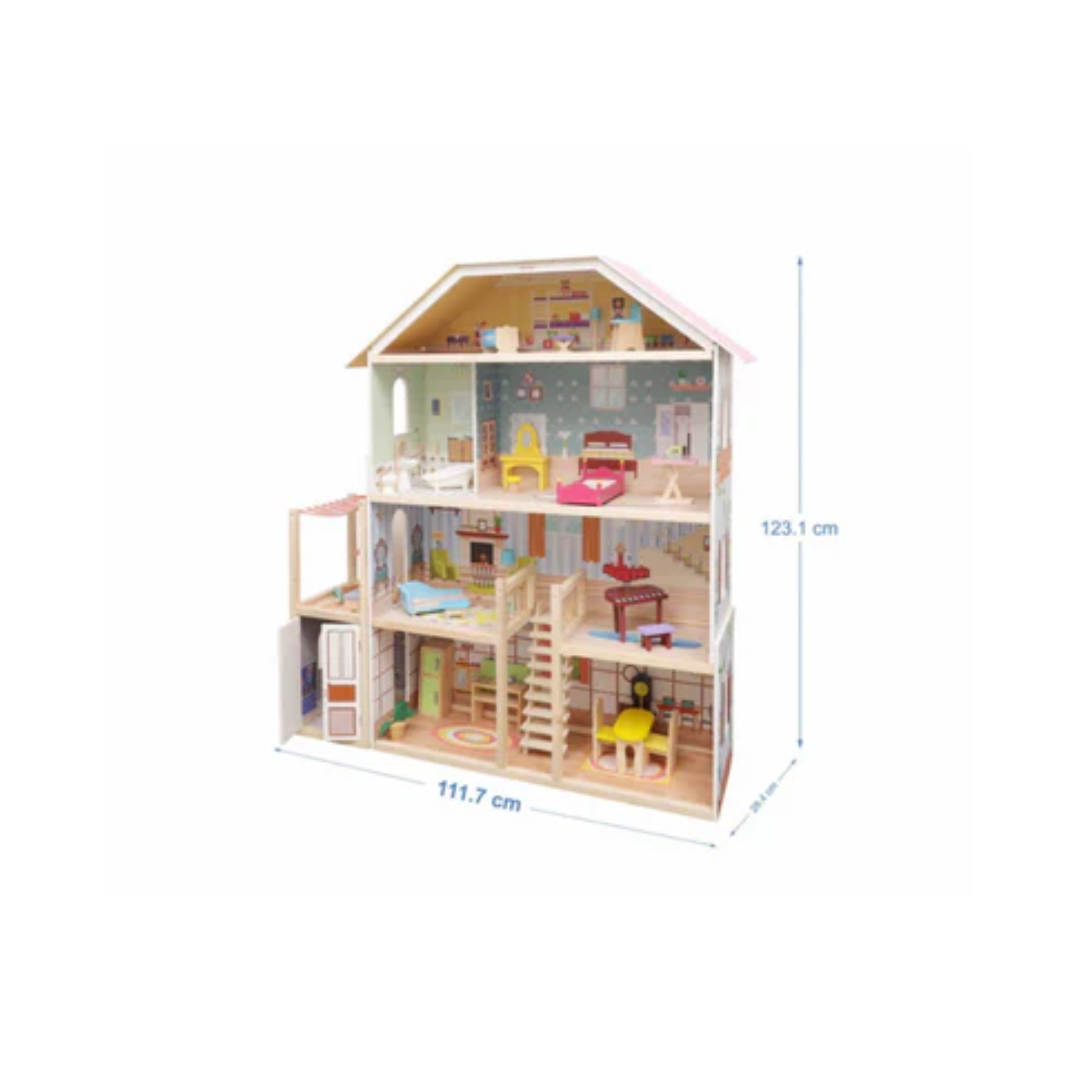 Open Ended Wooden Doll House - Grand Mansion (28 pcs furniture included)