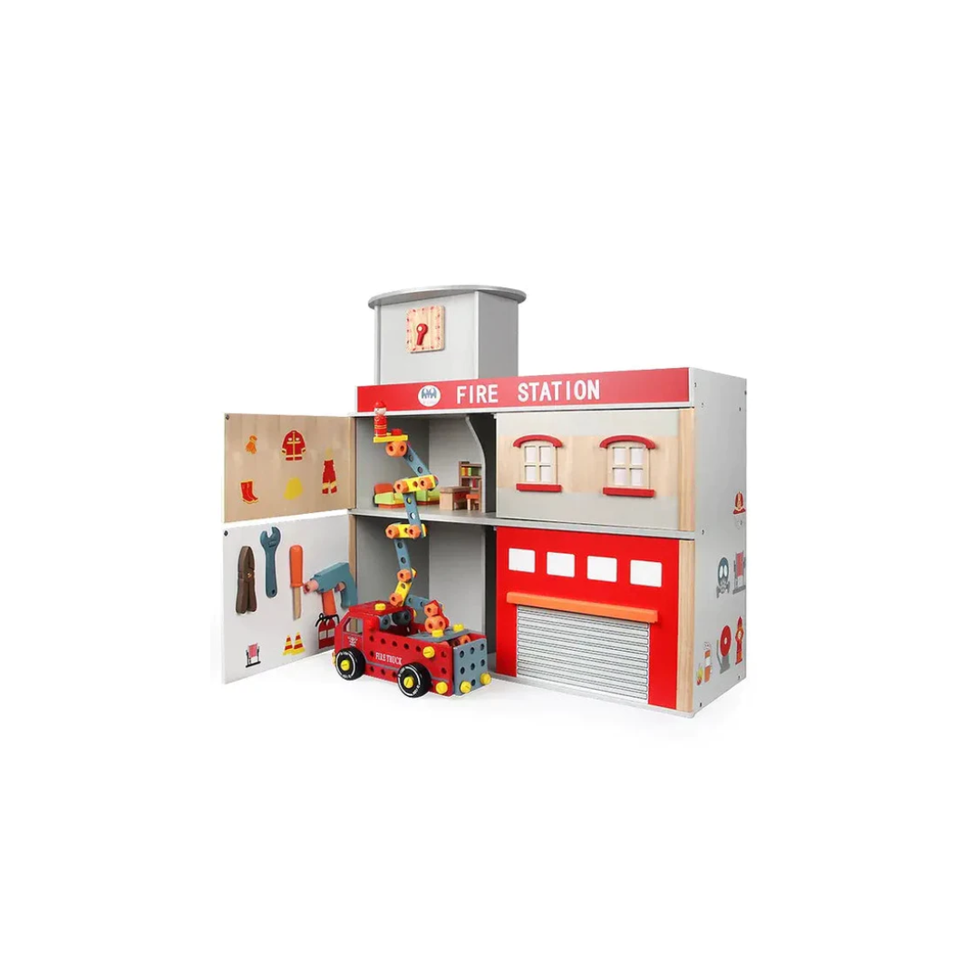 Rainbow Toys Wooden Fire Station Set