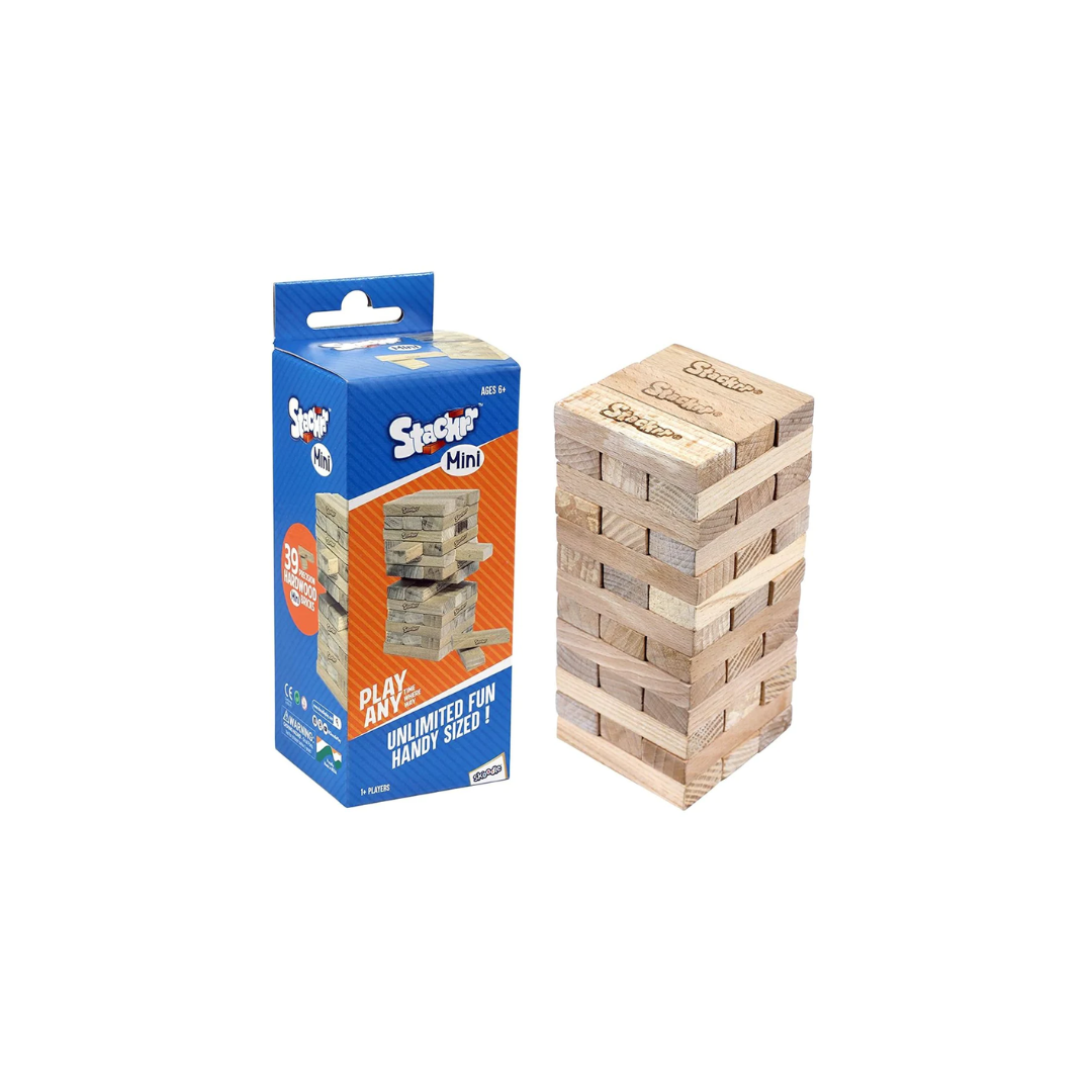 Skoodle Stackrr Mini Stacking Tumbling Tower Game with 39 Precision Wooden Blocks