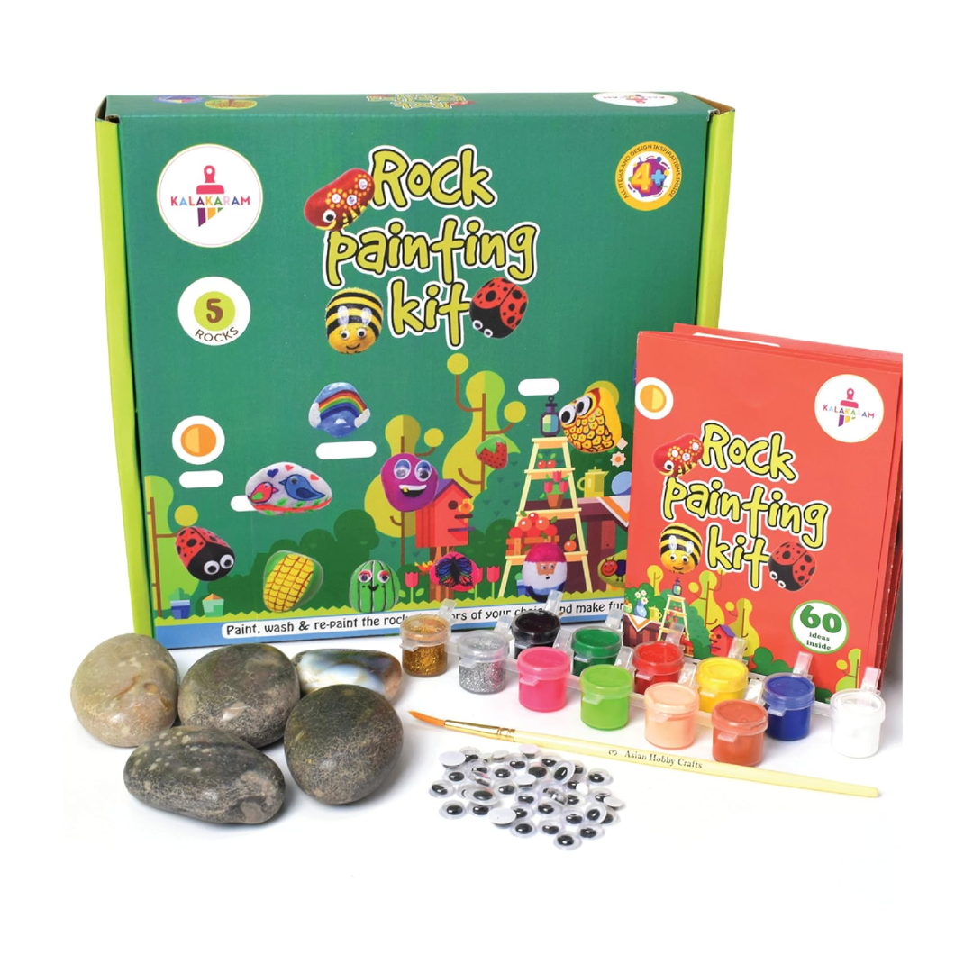 Kalakaram Kids Rock Painting Kit, With Re-Usable Rock Kit