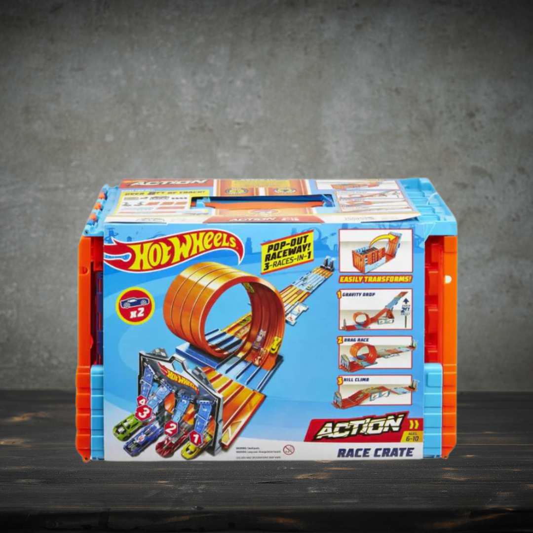Hot Wheels Race Crate With 3 Stunts in 1 Track Set