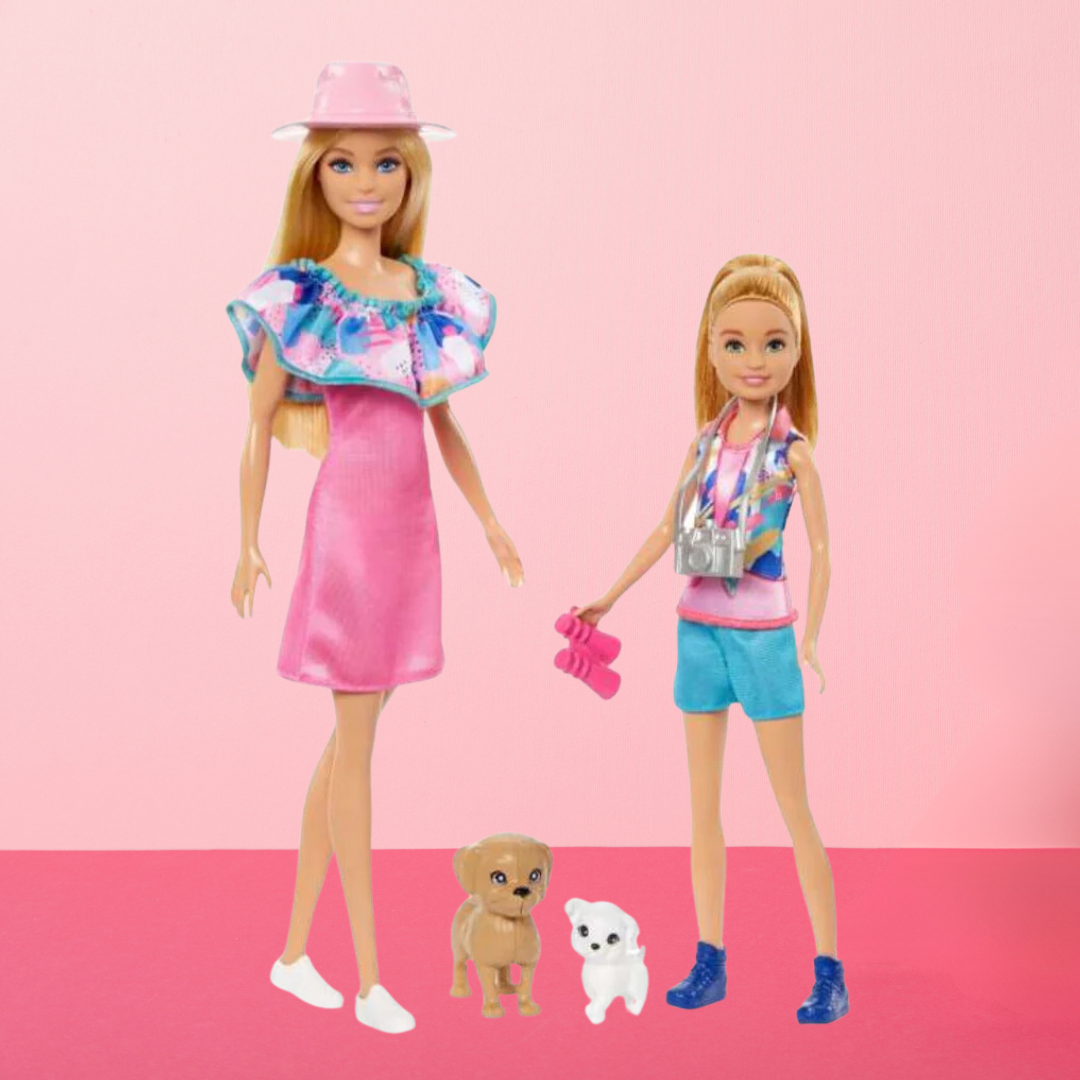 Barbie & Stacie Sister Doll Set With 2 Pet Dogs & Accessories