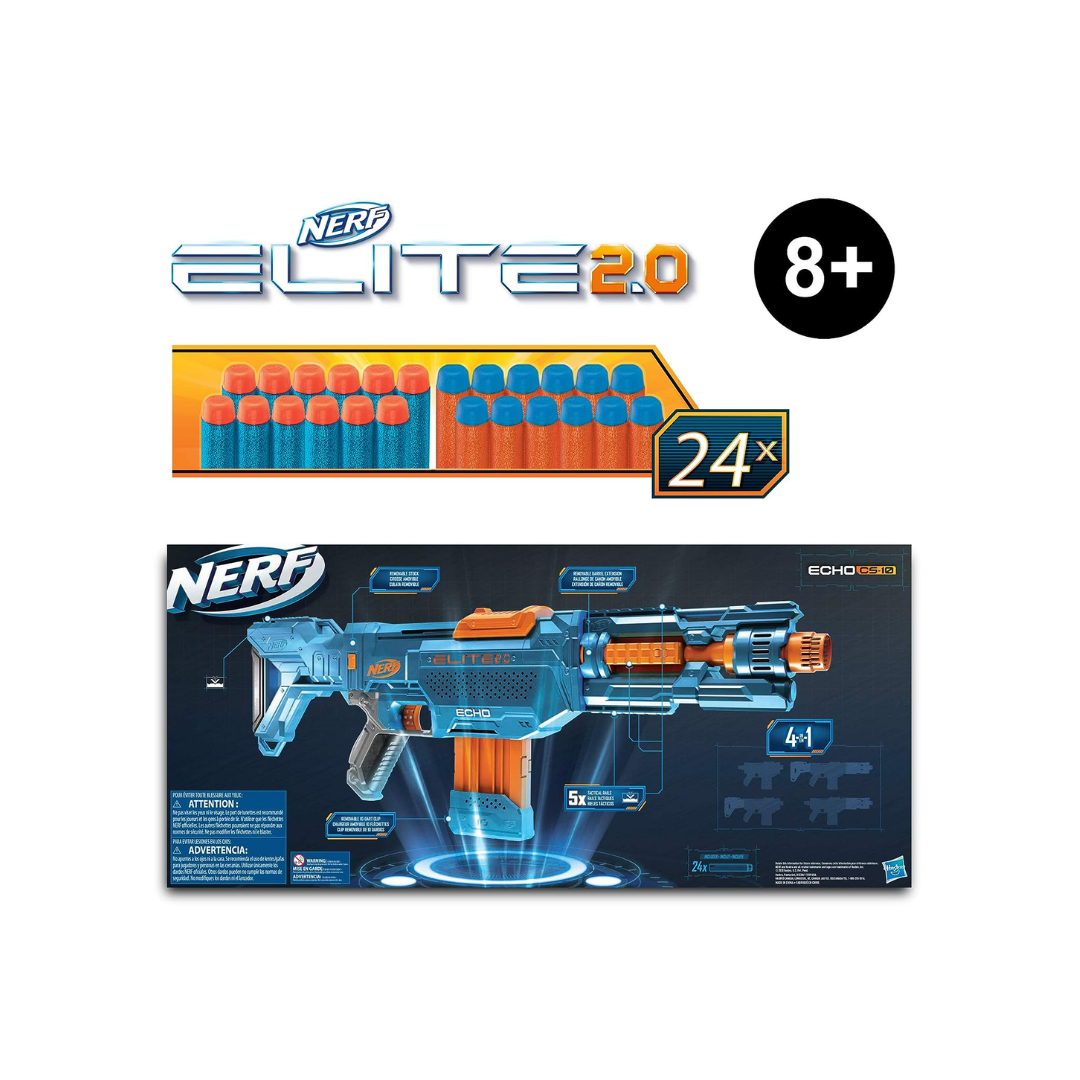 Hasbro Nerf Elite 2.0 Echo CS-10 Blaster, 24 Darts, 10-Dart Clip Gun
