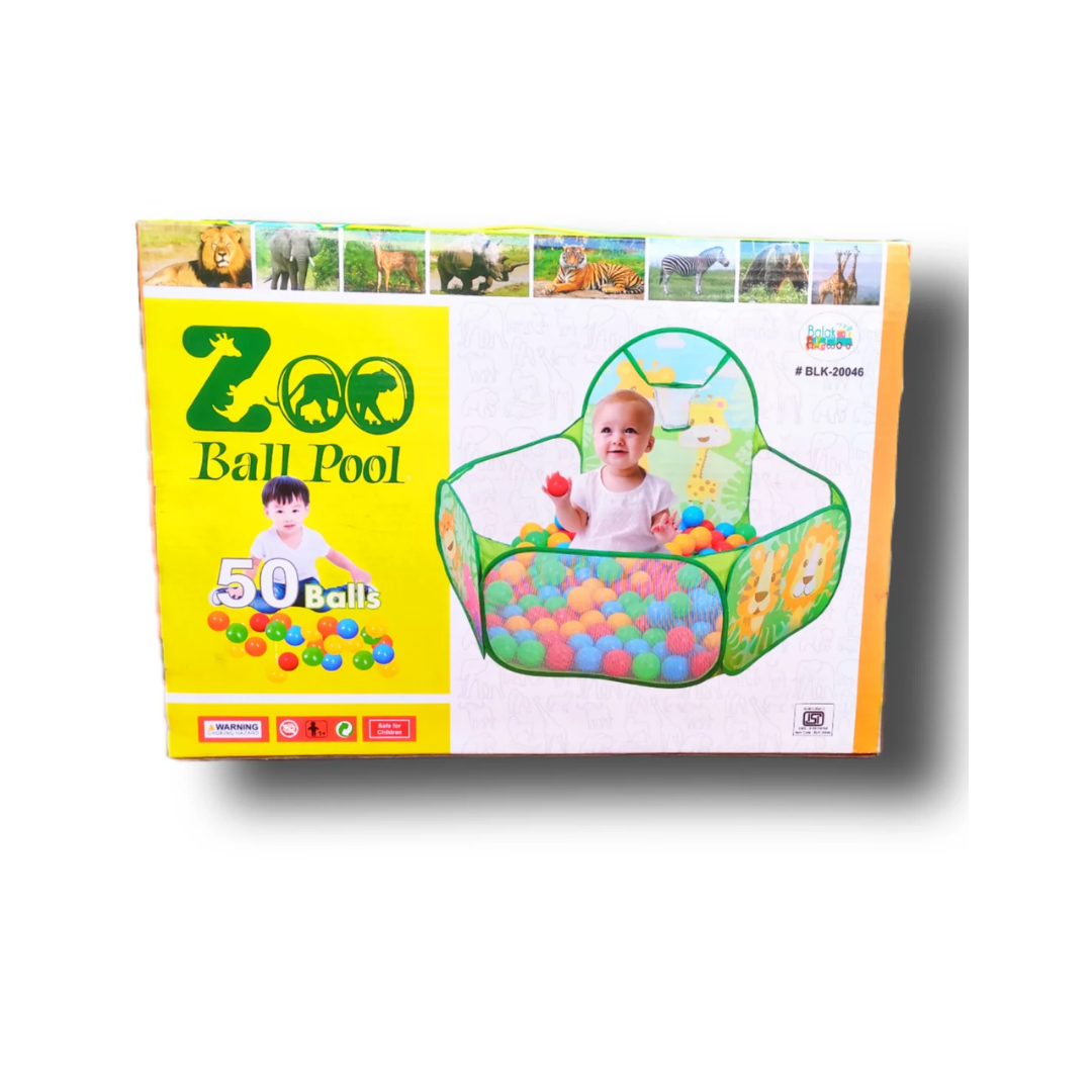 Balak Zoo Ball Pool with Pop Up Tent and Basket Ball Hoopwith 50 Balls