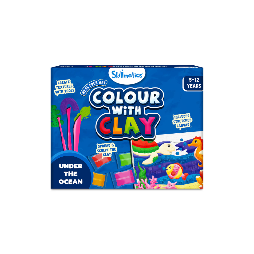 SKILLMATICS ART & CRAFT KIT - COLOUR WITH CLAY, NO MESS ART, CREATE A CLAY CANVAS OF UNDER THE OCEAN, GIFTS FOR AGES 5 TO 12