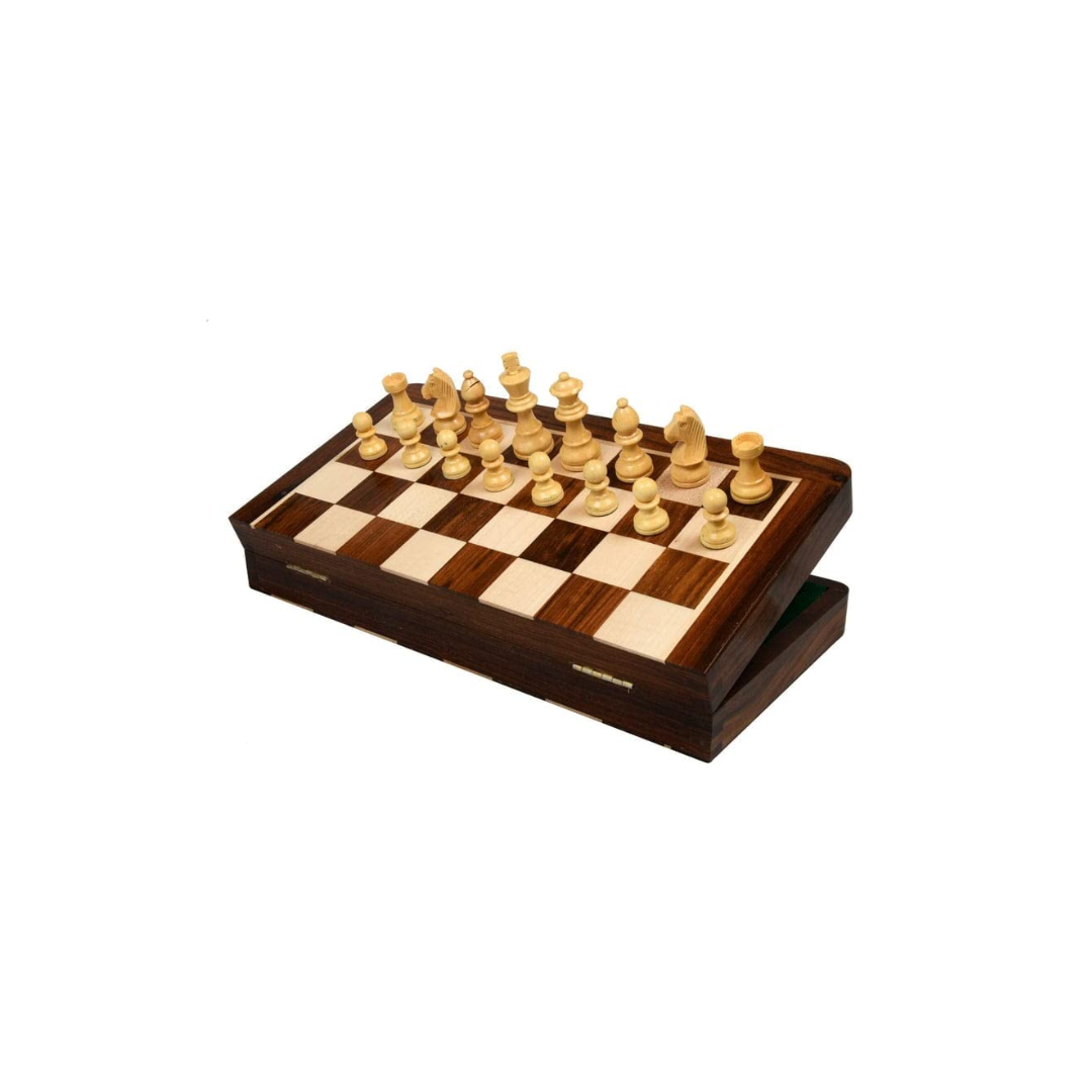 Chessbazaar Travel Series Folding Magnetic lacquer Chess Set in Sheesham & Maple - 10"