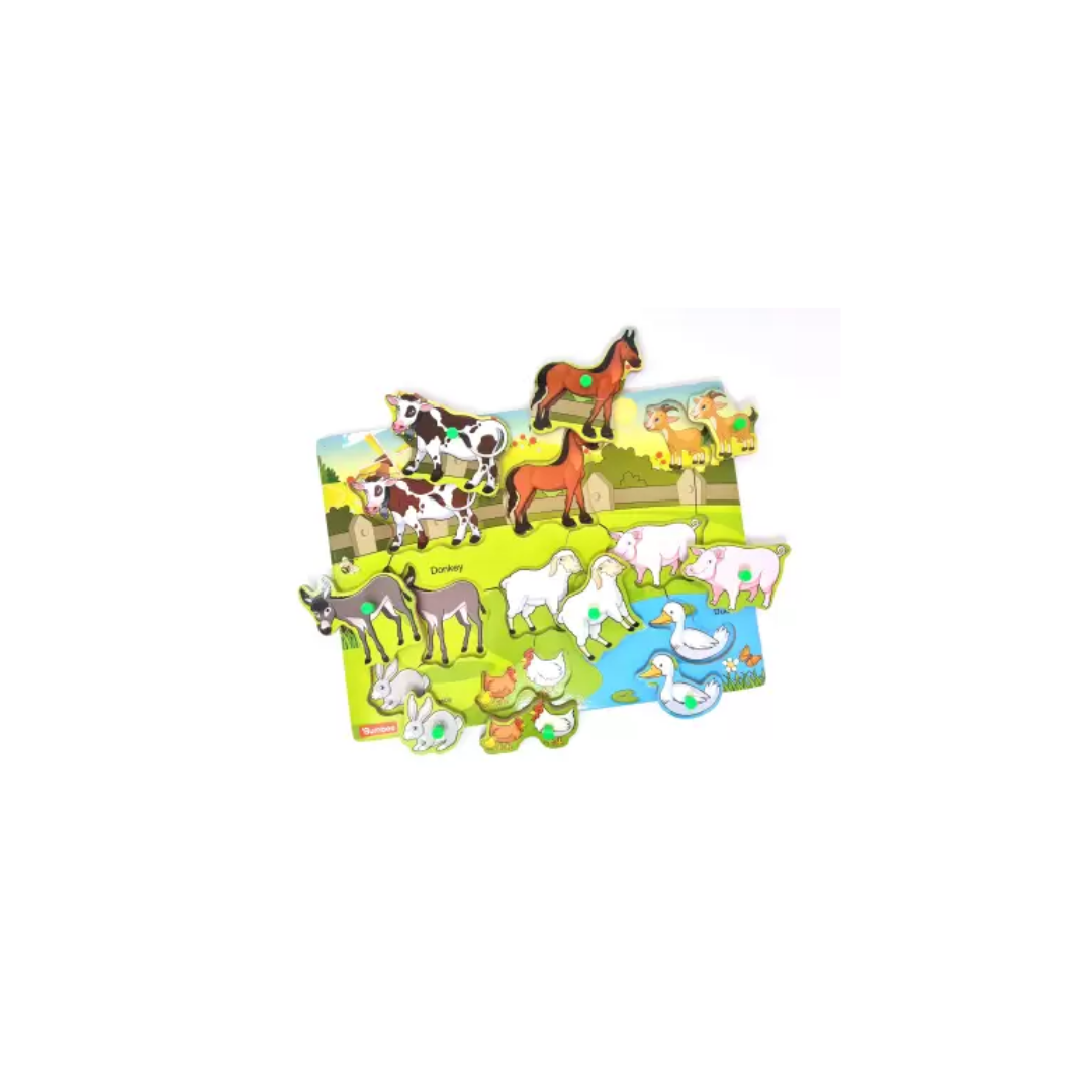 BumBee Wooden Farm Animals Board Puzzle