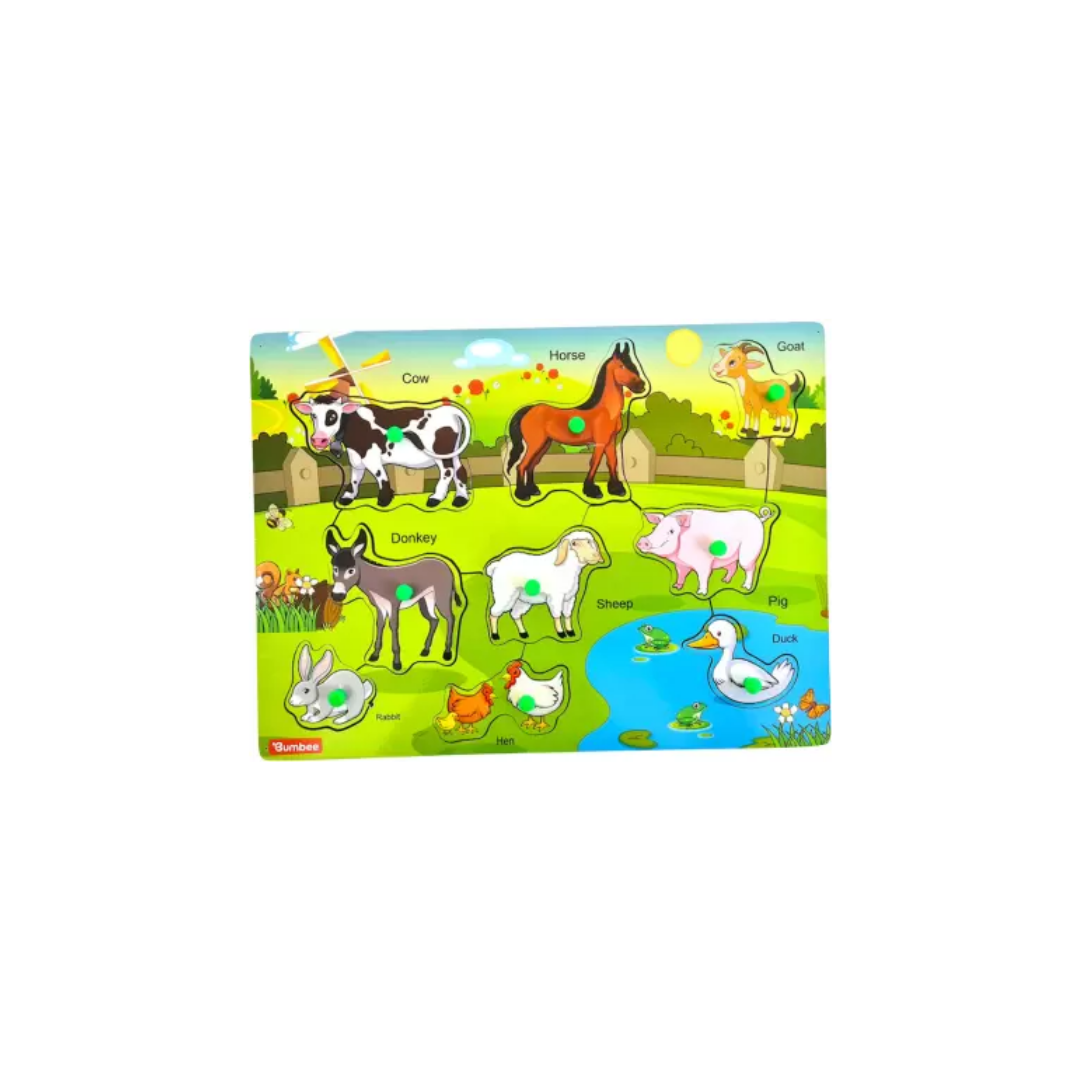 BumBee Wooden Farm Animals Board Puzzle