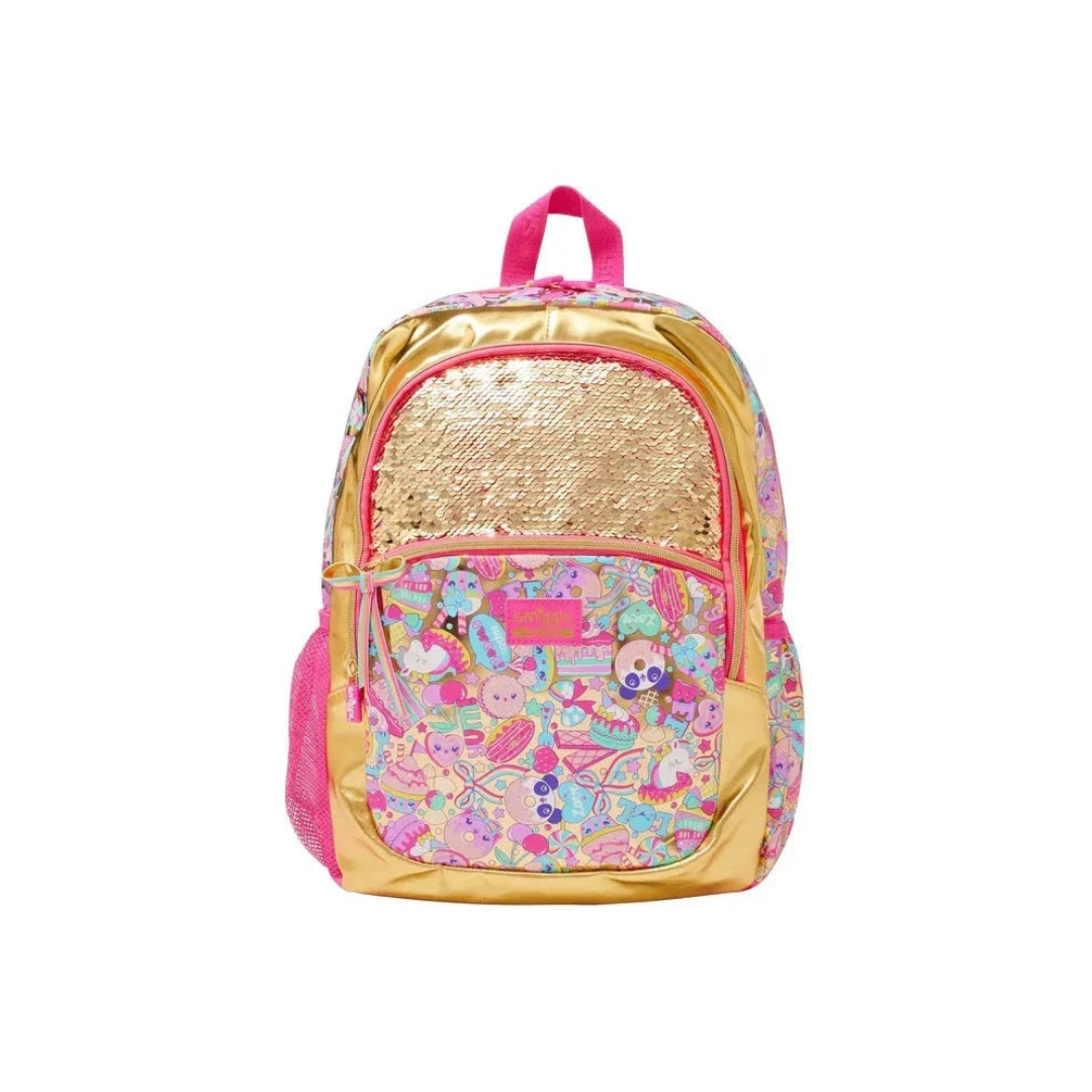 Smiggle School Bag : Gold Flip Sequin 20 Birthday Colorful & Stylish 16 Inch Backpack for Kids