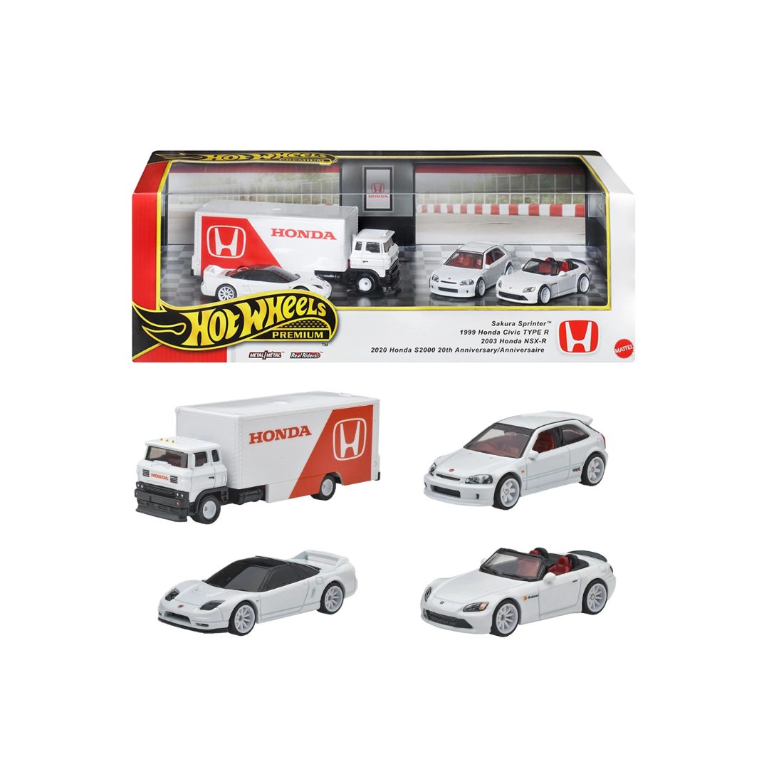 Hot Wheels Premium Honda Series Display Set Pack With 1:64 Scale Cars  Team Transport Vehicle