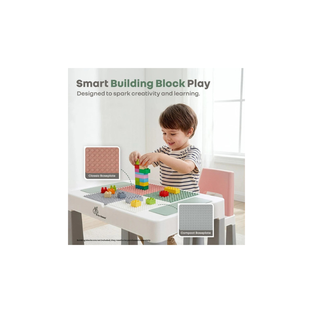 R For Rabbit Little Genius Learner Neo Kids Table & Chair Set with Storage, Height Booster, Lego-Compatible Activity Table