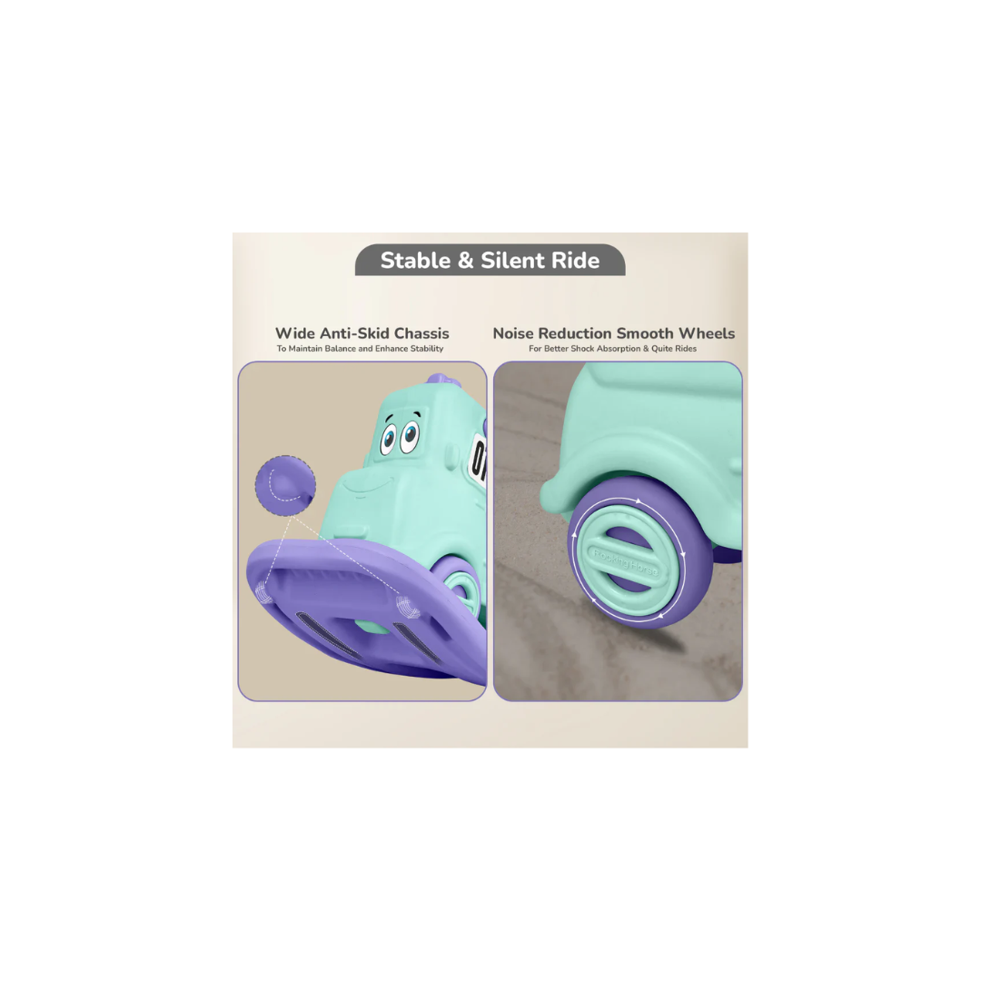 R For Rabbit Rock N Ride 3-in-1 Playtime Buddy, Safe, Fun & Skill-Boosting Green Purple