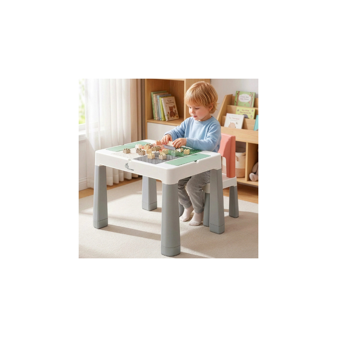 R For Rabbit Little Genius Learner Neo Kids Table & Chair Set with Storage, Height Booster, Lego-Compatible Activity Table