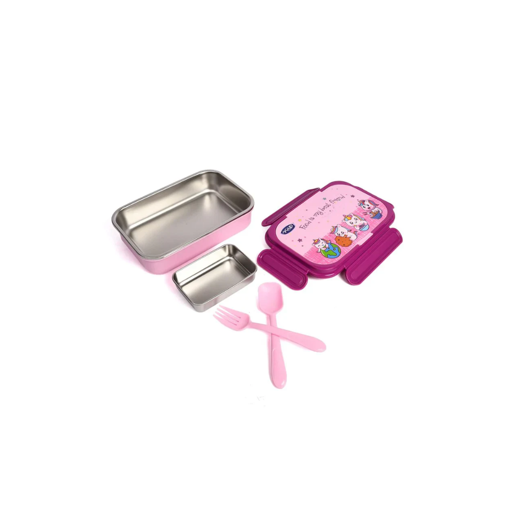 YOUP Stainless Steel Insulated Unicorn Theme Lunch Box With Fork and Spoon For Kids Assorted Color
