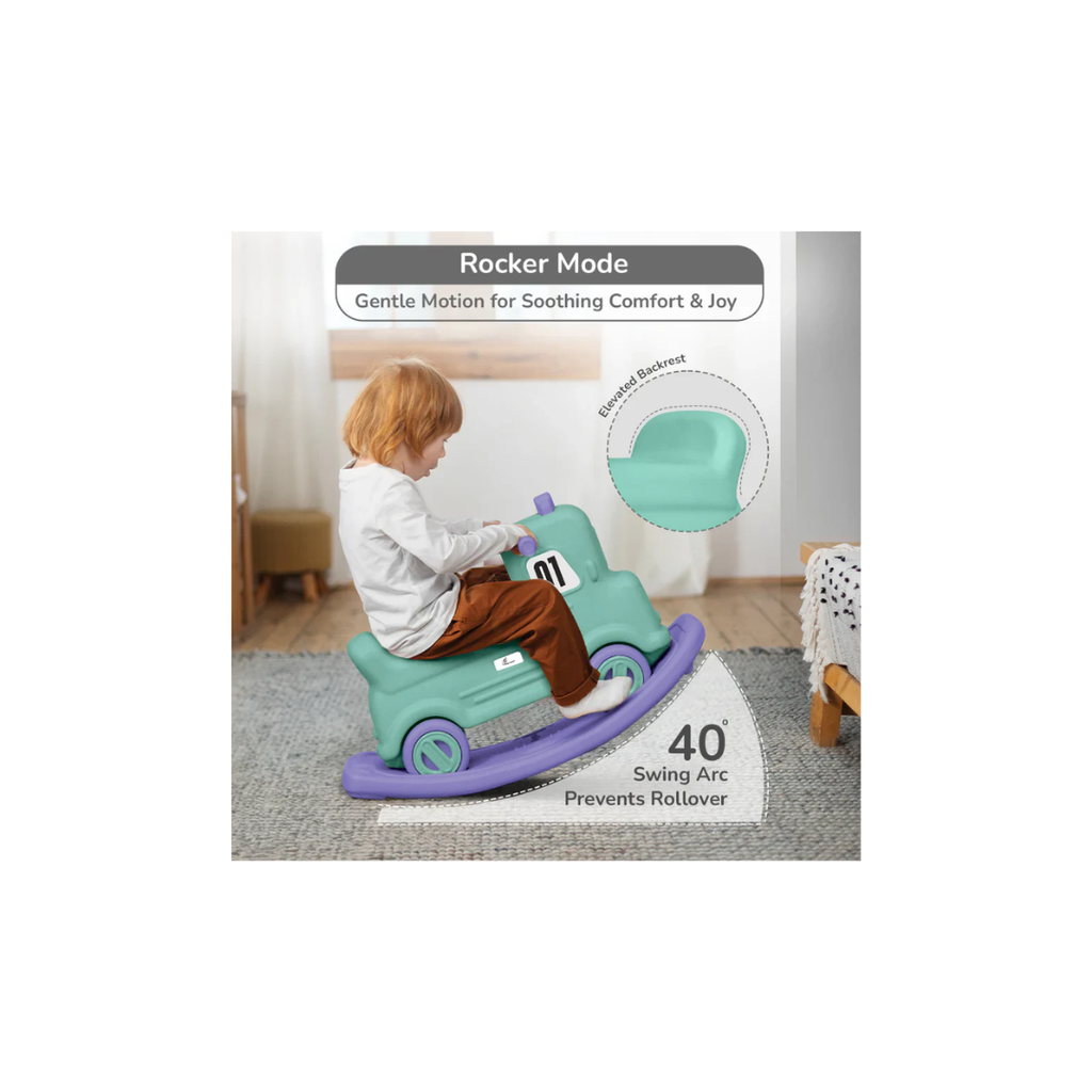 R For Rabbit Rock N Ride 3-in-1 Playtime Buddy, Safe, Fun & Skill-Boosting Green Purple