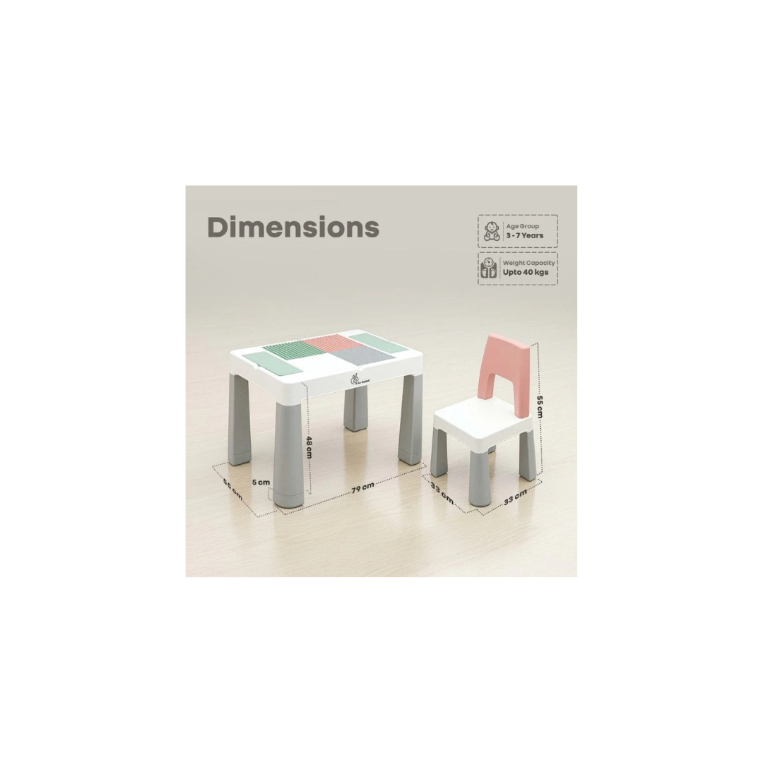 R For Rabbit Little Genius Learner Neo Kids Table & Chair Set with Storage, Height Booster, Lego-Compatible Activity Table