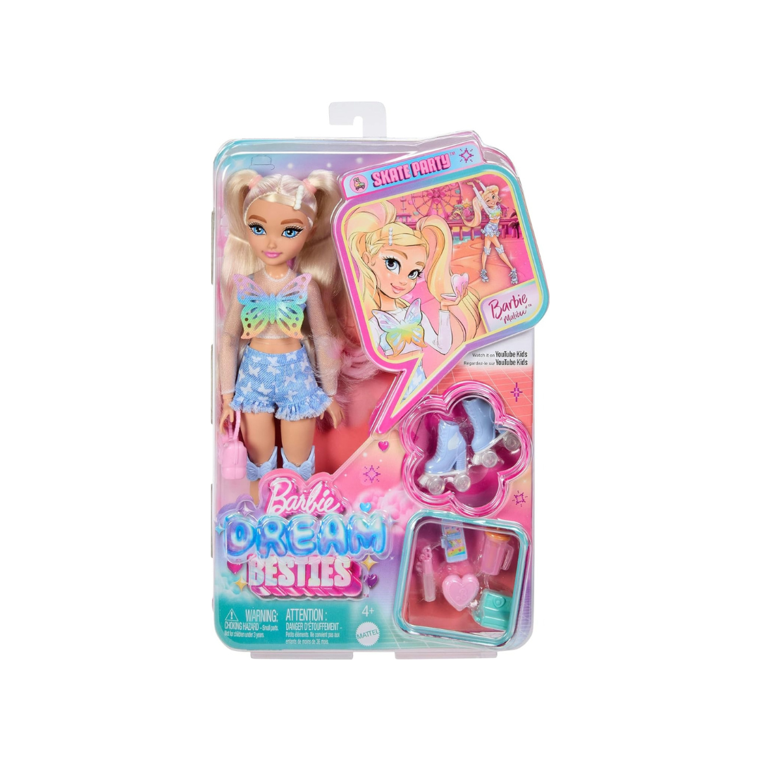 Mattel Barbie Dream Besties Doll and Accessories, Barbie "Malibu” Posable Roller Skating Fashion Doll