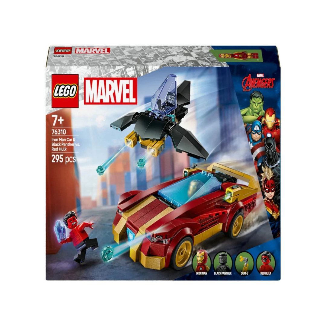 Lego 76310 Super Heroes Marvel Iron Man Car & Black Panther Vs. Red Hulk (295 Pieces)