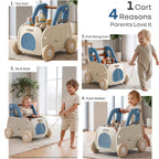 R for Rabbit Kiddie Kart 4-in-1 Kids Toy Storage Cart, Sit & Ride, Push Walker & Pull Along with Adjustable Handlebar – Grey Blue