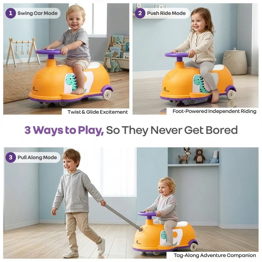 R For Rabbit Iya Iya Poppy 3 in 1 Kids Ride On Swing Car Orange Purple