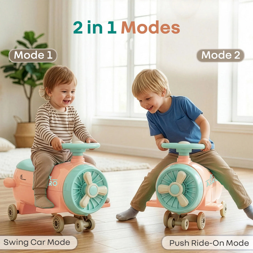 R for Rabbit Iya Iya Aero Ace 2-in-1 Swing Car Ride-On for Kids with Toy Storage, ABEC 7 Bearing & Smooth Wheels – Peach Green