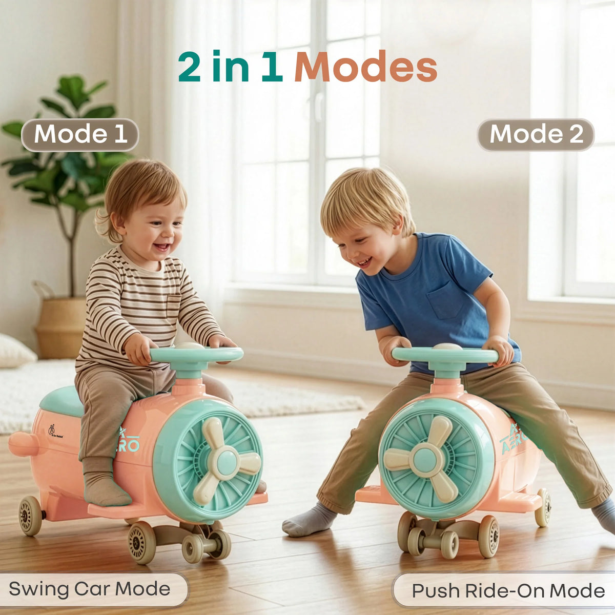 R for Rabbit Iya Iya Aero Ace 2-in-1 Swing Car Ride-On for Kids with Toy Storage, ABEC 7 Bearing & Smooth Wheels – Peach Green