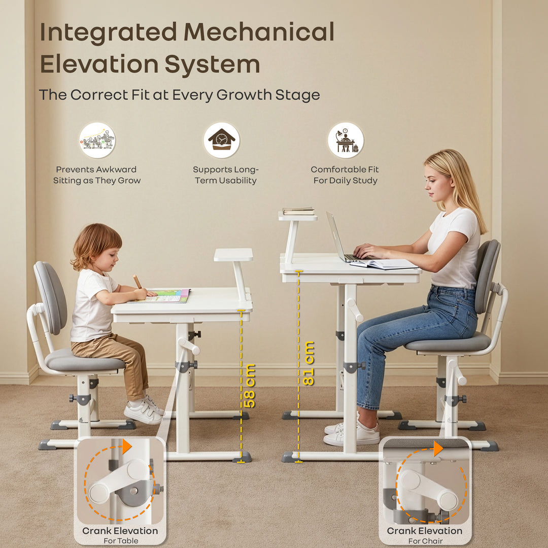 R for Rabbit Kiddie Grow Edge Kids Study Table & Chair Set 3-15 Years, Adjustable Height, Storage Drawer & Bookshelf