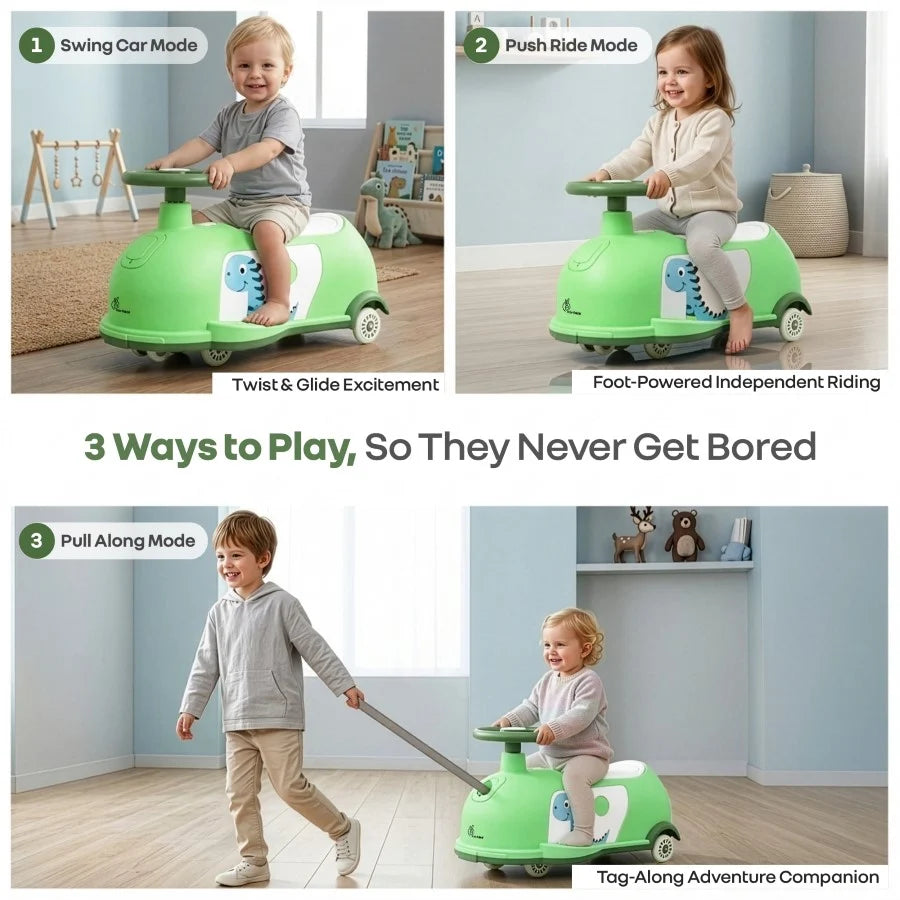 R For Rabbit Iya Iya Poppy 3 in 1 Kids Ride On Swing Car Green White