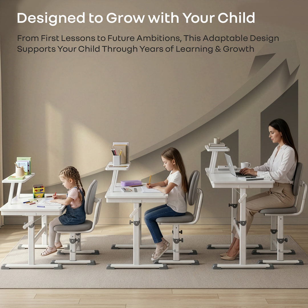 R for Rabbit Kiddie Grow Edge Kids Study Table & Chair Set 3-15 Years, Adjustable Height, Storage Drawer & Bookshelf