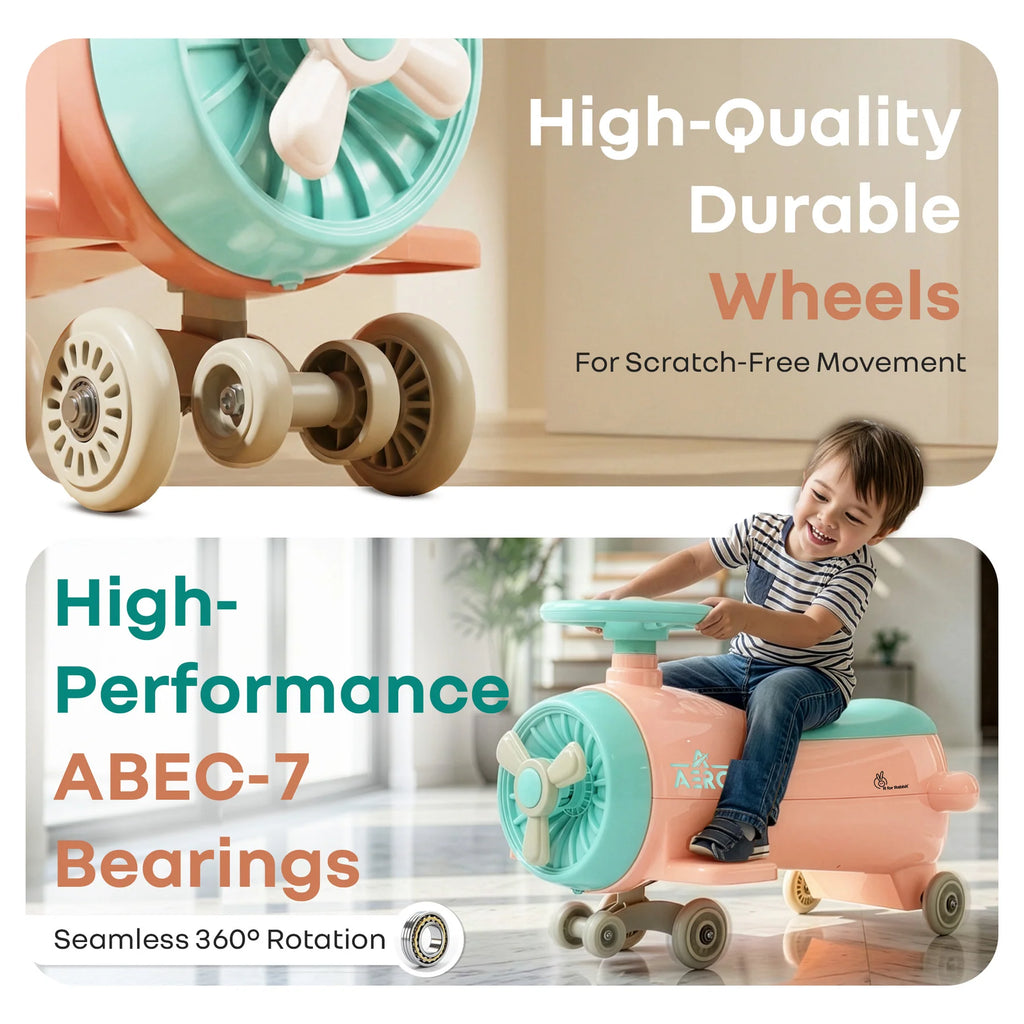 R for Rabbit Iya Iya Aero Ace 2-in-1 Swing Car Ride-On for Kids with Toy Storage, ABEC 7 Bearing & Smooth Wheels – Peach Green