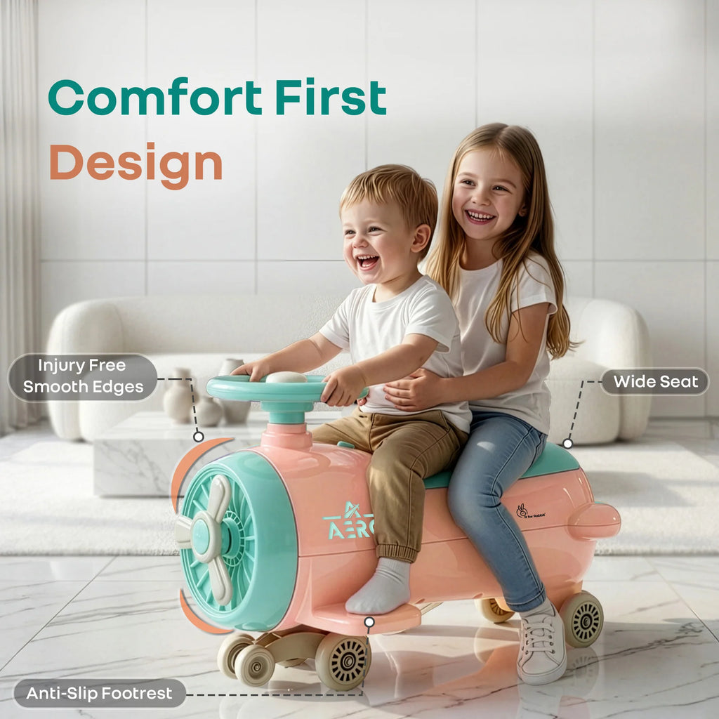 R for Rabbit Iya Iya Aero Ace 2-in-1 Swing Car Ride-On for Kids with Toy Storage, ABEC 7 Bearing & Smooth Wheels – Peach Green