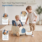 R for Rabbit Kiddie Kart 4-in-1 Kids Toy Storage Cart, Sit & Ride, Push Walker & Pull Along with Adjustable Handlebar – Grey Blue