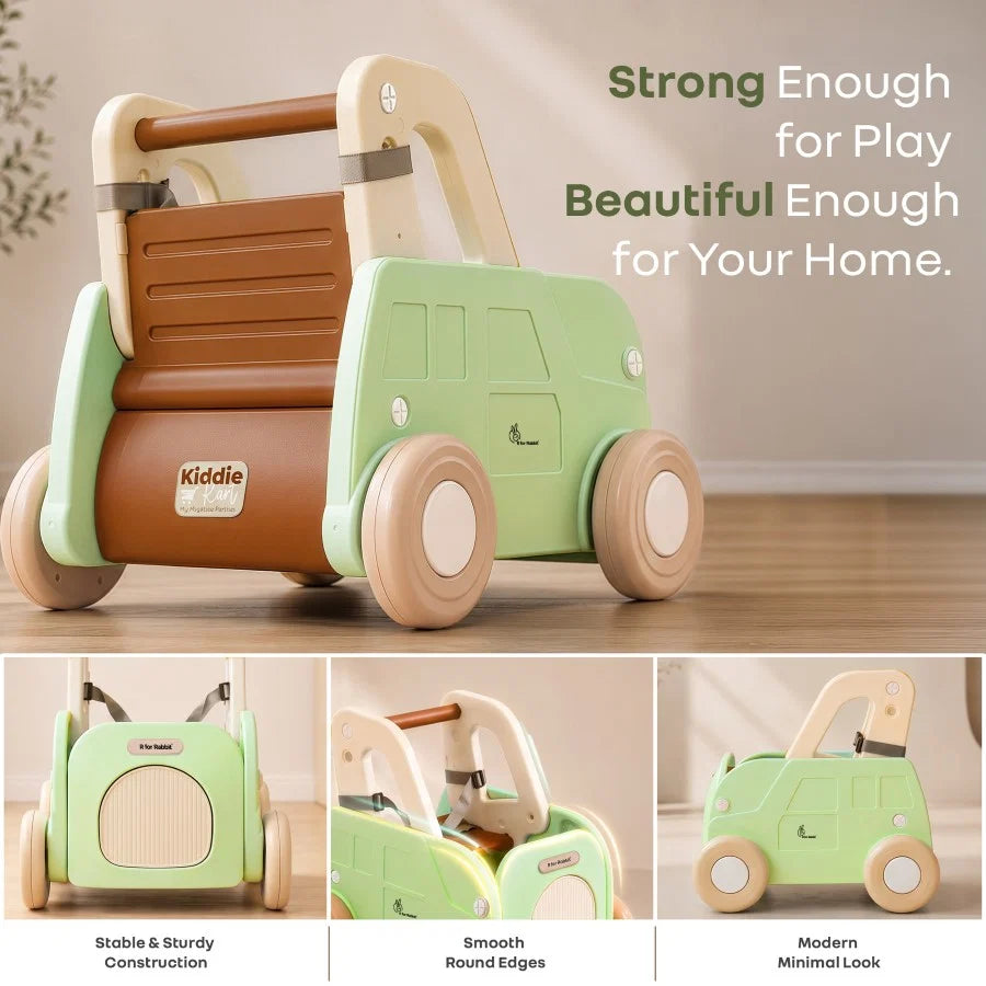R For Rabbit Kiddie Kart 4 in 1 Kids Toy Storage Cart, Sit & Ride, Push Walker & Pull Along Green Beige