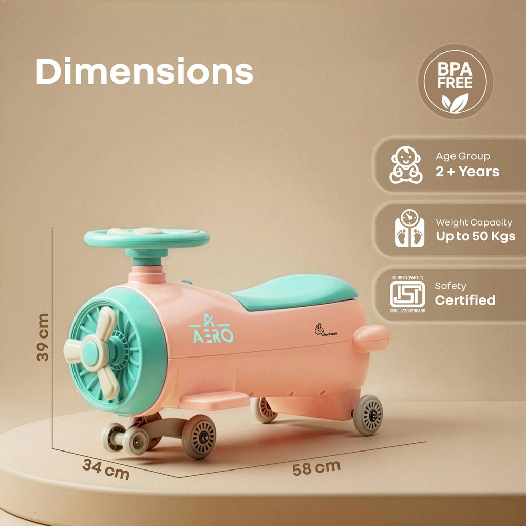 R for Rabbit Iya Iya Aero Ace 2-in-1 Swing Car Ride-On for Kids with Toy Storage, ABEC 7 Bearing & Smooth Wheels – Peach Green